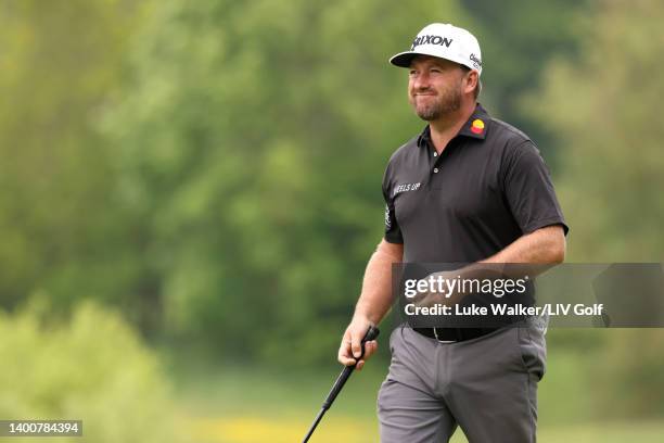 Graeme McDowell of Northern Ireland looks on on the 6th hole during Day Two of the International Series England at Slaley Hall on June 03, 2022 in...