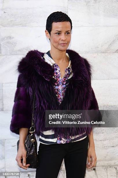 Nadege du Bospertus attends the Roberto Cavalli Autumn/Winter 2012/2013 fashion show as part of Milan Womenswear Fashion Week on February 27, 2012 in...