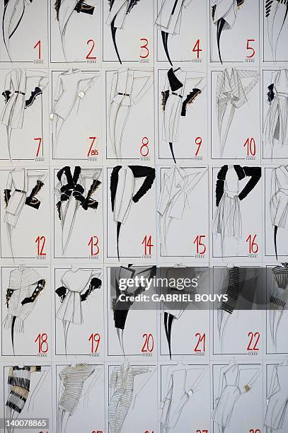 Board showing the order of apperance of models is displayed backstage prior the Gianfranco Ferre Fall-winter 2012-2013 show on February 27, 2012...