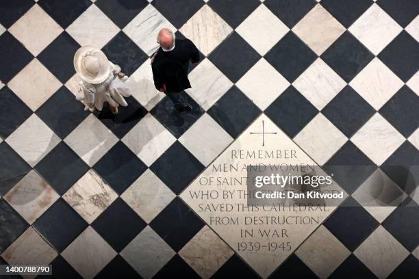 Camilla, Duchess of Cornwall and Prince Charles, Prince of Wales attend the National Service of Thanksgiving at St Paul's Cathedral on June 03, 2022...