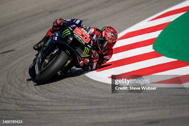Fabio Quartararo of France and Monster Energy Yamaha MotoGP rides during the free practice of the MotoGP Gran Premi Monster Energy de Catalunya at...