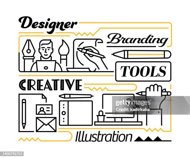 creative process object and elements. line icons illustration collection. icon set or banner template. - web designer logo stock illustrations