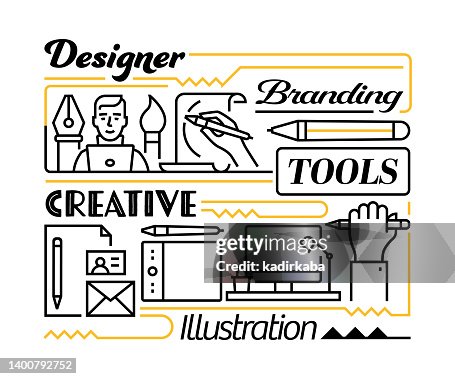 Creative Process object and elements. Line icons illustration collection. Icon set or banner template. Creative Process object and elements. Line icons illustration collection. Icon set or banner template.