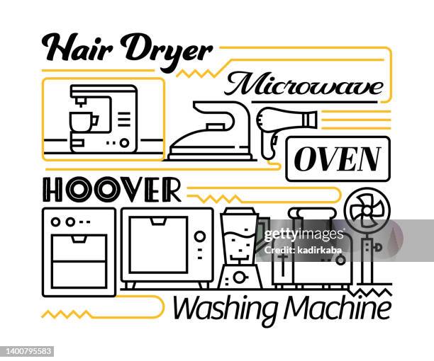 haushaltsgeräte-objekt und -elemente. illustrationssammlung für liniensymbole. symbolsatz oder bannervorlage. - heater icon stock-grafiken, -clipart, -cartoons und -symbole
