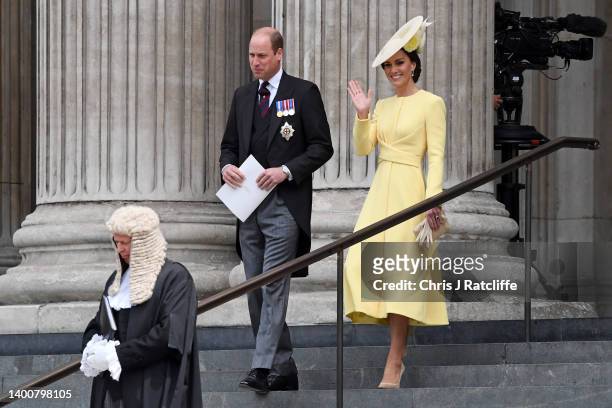 Prince William, Duke of Cambridge and Catherine, Duchess of Cambridge depart the National Service of Thanksgiving at St Paul's Cathedral on June 03,...