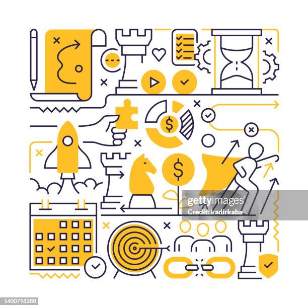 business strategy object and elements. line icons illustration collection. icon set or banner template. - human resources background stock illustrations