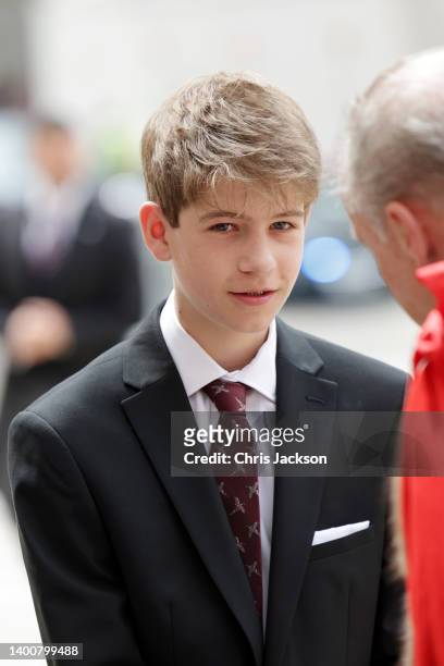 James, Viscount Severn arrives for the Lord Mayor's reception for the National Service of Thanksgiving at The Guildhall on June 03, 2022 in London,...