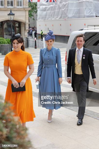 Princess Eugenie, Princess Beatrice and Edoardo Mapelli Mozzi arrive for the Lord Mayor's reception for the National Service of Thanksgiving at The...