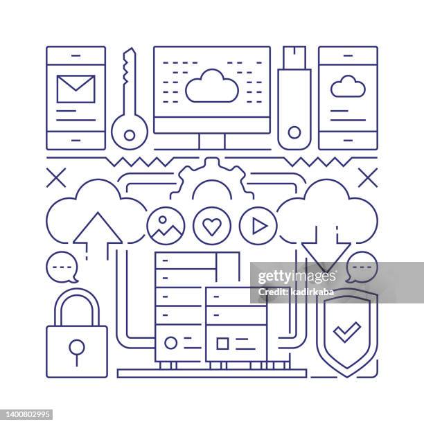 cloud technology object and elements. line icons illustration collection. icon set or banner template. - hardware store stock illustrations