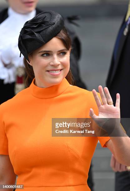 Princess Eugenie attends the National Service of Thanksgiving at St Paul's Cathedral on June 03, 2022 in London, England. The Platinum Jubilee of...