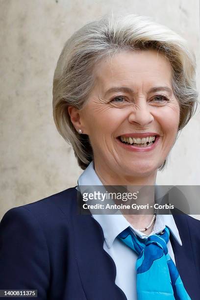 President Ursula von der Leyen prior to a working lunch at the Elysee Palace on June 03, 2022 in Paris, France. Ursula von der Leyen is on a one day...