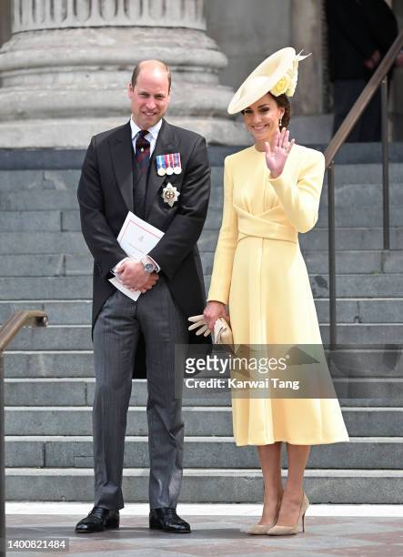Prince William, Duke of Cambridge and Catherine, Duchess of Cambridge attend the National Service of Thanksgiving at St Paul's Cathedral on June 03,...