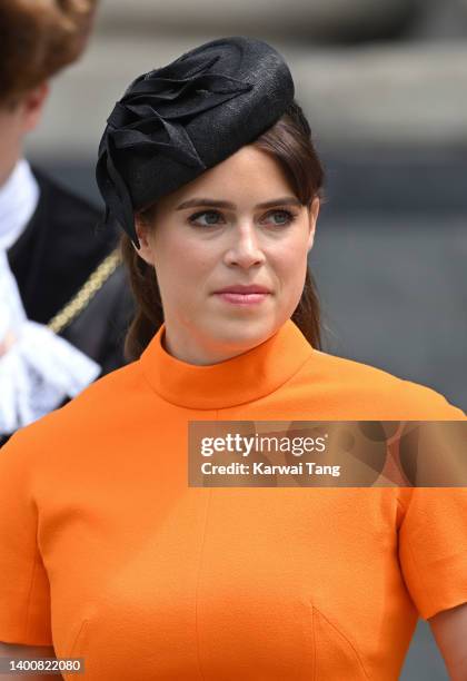 Princess Eugenie attends the National Service of Thanksgiving at St Paul's Cathedral on June 03, 2022 in London, England. The Platinum Jubilee of...