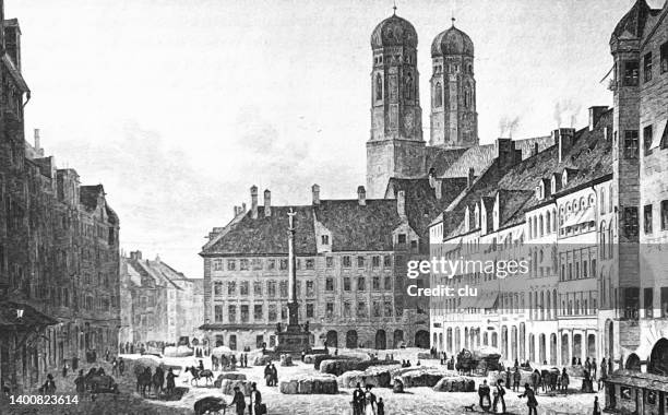 munich marienplatz - munich stock illustrations