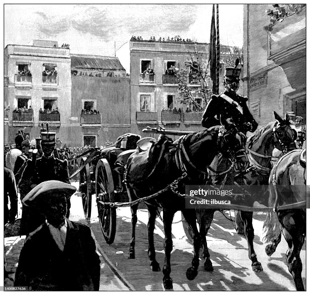 Antike Illustration: Begräbniszeremonie von Christoph Kolumbus in Sevilla