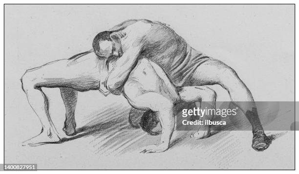ilustraciones, imágenes clip art, dibujos animados e iconos de stock de ilustración antigua: lucha libre - vintage wrestling