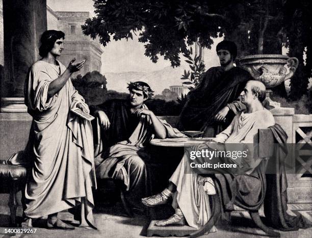 virgil, horace, varius and maecenas (xxl with lots of details) - latin script stock illustrations