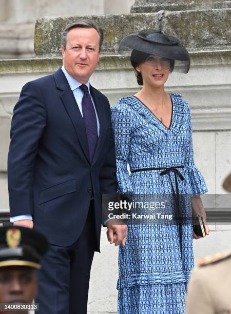 David Cameron and Samantha Cameron attend the National Service of Thanksgiving at St Paul's Cathedral on June 03, 2022 in London, England. The...