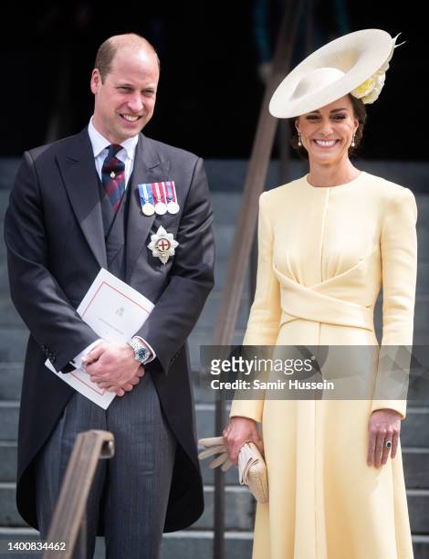 Prince William, Duke of Cambridge and Catherine, Duchess of Cambridge attend the National Service of Thanksgiving at St Paul's Cathedral on June 03,...
