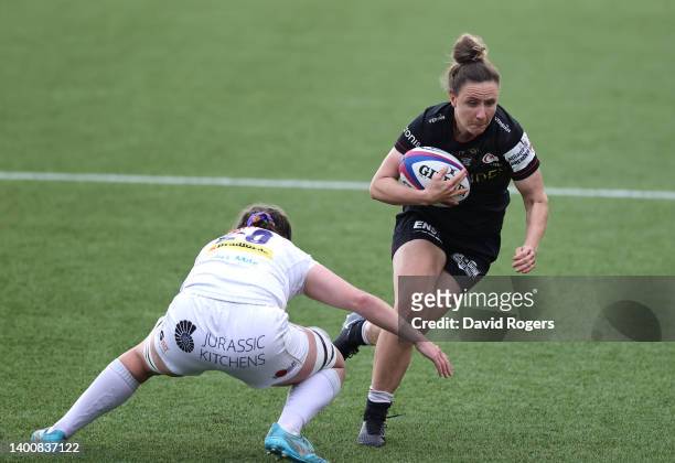 Sarah McKenna of Saracens takes on Ebony Jefferies of Exeter Chiefs during the Allianz Premier 15s Final match between Saracens Women and Exeter...