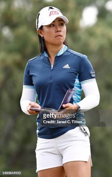 Danielle Kang prepares to play her tee shot on the 15th hole during the second round of the 77th U.S. Women's Open at Pine Needles Lodge and Golf...