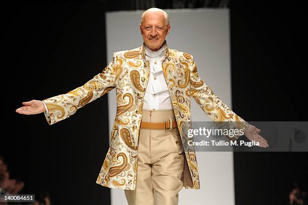 Designer Lorenzo Riva walks the runway at the Lorenzo Riva Autumn/Winter 2012/2013 fashion show as part of Milan Womenswear Fashion Week on February...