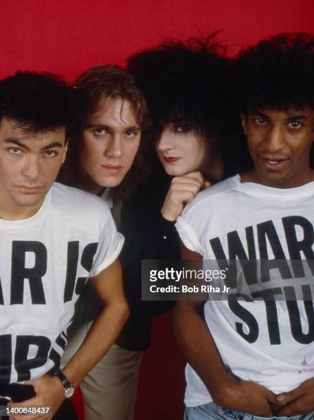 Singer Boy George and Culture Club during photo shoot, October 20, 1984 in Beverly Hills, California. Pictured left to right are: Jon Moss, Roy Hay,...