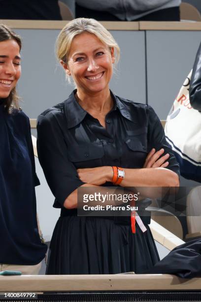 Anne-Sophie Lapix is seen at Roland Garros on June 03, 2022 in Paris, France.