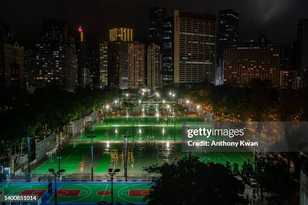 General view of the Victoria Park is seen after being sealed off ahead of the 33rd anniversary of Tiananmen Square incident on June 03, 2022 in Hong...
