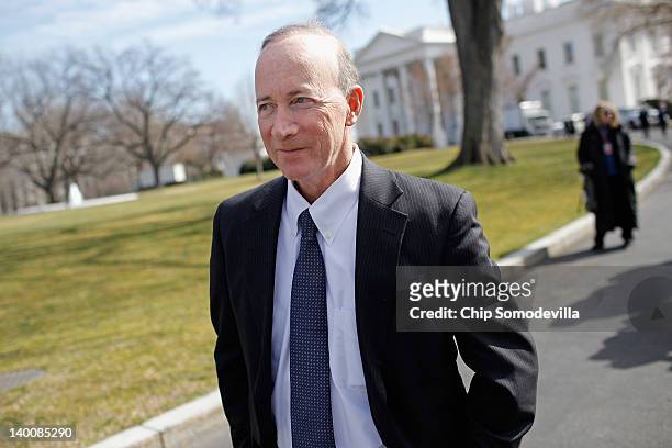 Indiana Gov. Mitch Daniels leaves the White House after a meeting of the National Governors Association with President Barack Obama February 27, 2012...