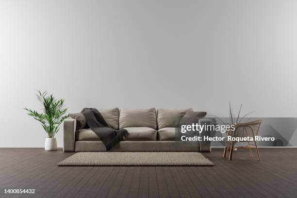 a modern, stylish and bright living room, 3d render - dekorativ matta bildbanksfoton och bilder