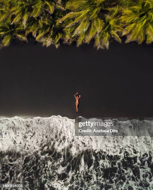 black sand and palm trees - st vincent foto e immagini stock