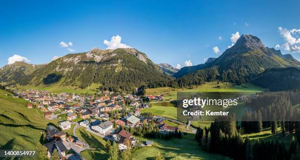 aerial view of a mountain village - lech austria stock pictures, royalty-free photos & images