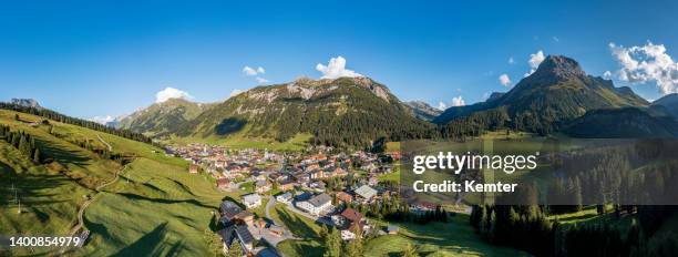 aerial view of a mountain village - lech valley bildbanksfoton och bilder