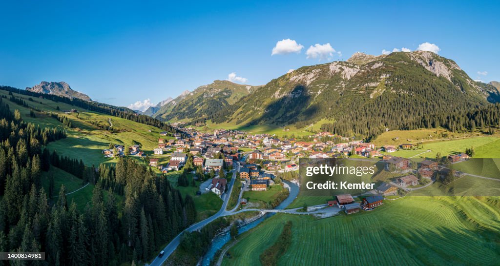 Aerial view of a mountain village