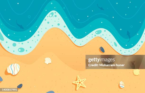 ilustraciones, imágenes clip art, dibujos animados e iconos de stock de ilustración detallada de la vista superior al mar y la playa. ilustración de fondo de vacaciones de verano. - beach stock illustrations