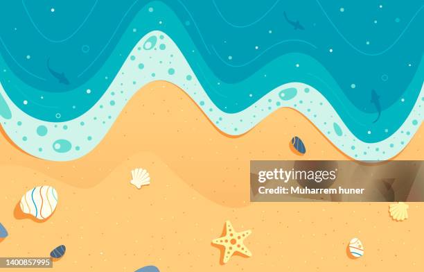 stockillustraties, clipart, cartoons en iconen met detailed illustration of sea and beach top view. summer vacation background illustration. - kustlijn