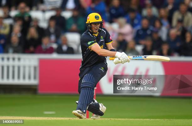 Sam Northeast of Glamorgan plays a shot during the Vitality T20 Blast match between Somerset and Glamorgan at The Cooper Associates County Ground on...