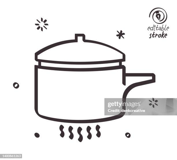 playful line illustration for cooking boiler - smelting cartoon stock illustrations