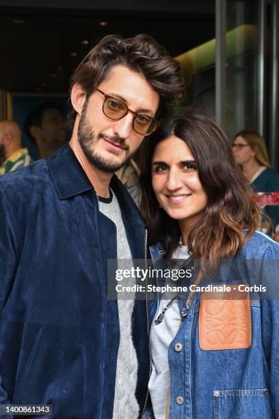 Pierre Niney and Geraldine Nakache attend the French Open 2022 at Roland Garros on June 03, 2022 in Paris, France.