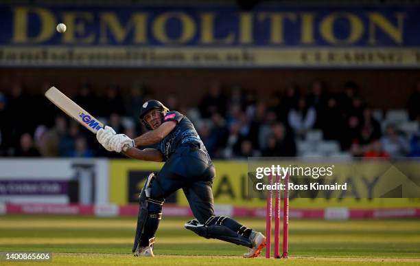 Wayne Madsen of Derbyshire clips the ball off of his legs during the Derbyshire Falcons and Notts Outlaws Vitality T20 Blast match at The Incora...