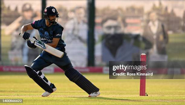 Shan Masood of Derbyshire during the Derbyshire Falcons and Notts Outlaws Vitality T20 Blast match at The Incora County Ground on June 03, 2022 in...