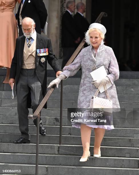 Prince Michael of Kent and Princess Michael of Kent attend the National Service of Thanksgiving at St Paul's Cathedral on June 03, 2022 in London,...
