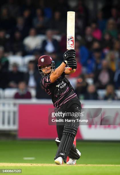 Will Smeed of Somerset plays a shot during the Vitality T20 Blast match between Somerset and Glamorgan at The Cooper Associates County Ground on June...