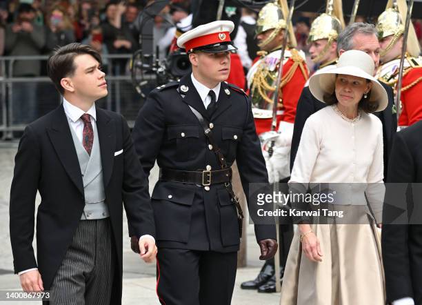 Samuel Chatto, Arthur Chatto and Lady Sarah Chatto attend the National Service of Thanksgiving at St Paul's Cathedral on June 03, 2022 in London,...