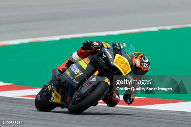 Niccolo Antonelli of Italy and Mooney VR46 Racing Team rides during the free practice of the MotoGP Gran Premi Monster Energy de Catalunya at Circuit...