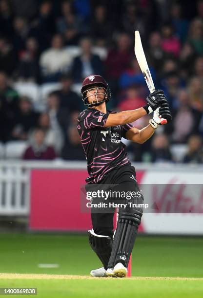 Will Smeed of Somerset plays a shot during the Vitality T20 Blast match between Somerset and Glamorgan at The Cooper Associates County Ground on June...