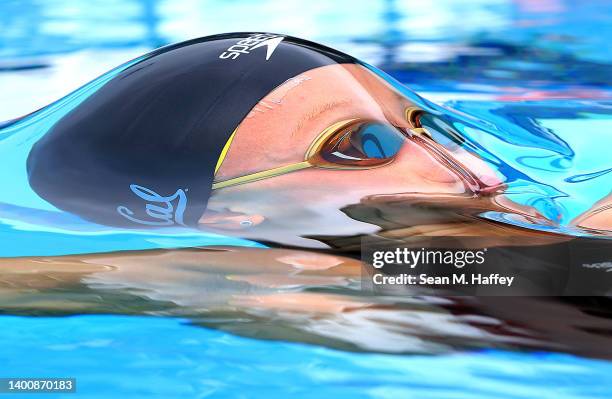 Isabelle Stadden competes in the 200 Meter Backstroke Heats on Day three of the TYR Pro Swim Series Mission Viejo at Marguerite Aquatics Center on...