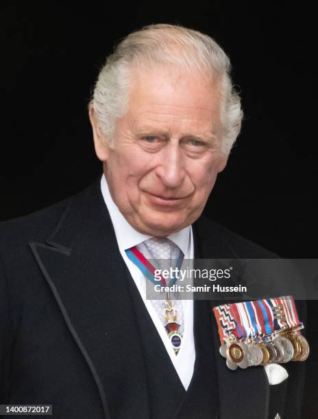 Prince Charles, Prince of Wales attends the National Service of Thanksgiving at St Paul's Cathedral on June 03, 2022 in London, England. The Platinum...