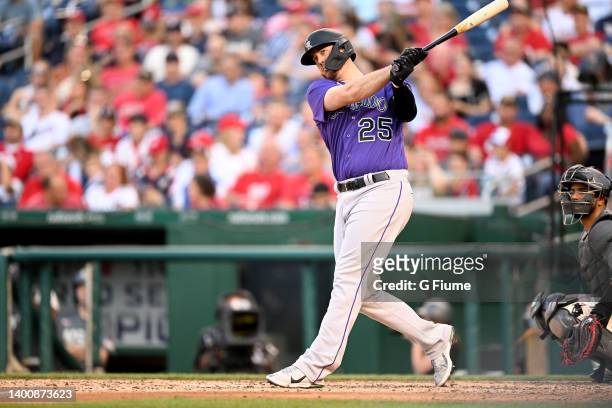 Cron of the Colorado Rockies bats against the Washington Nationals during game two of a doubleheader at Nationals Park on May 28, 2022 in Washington,...